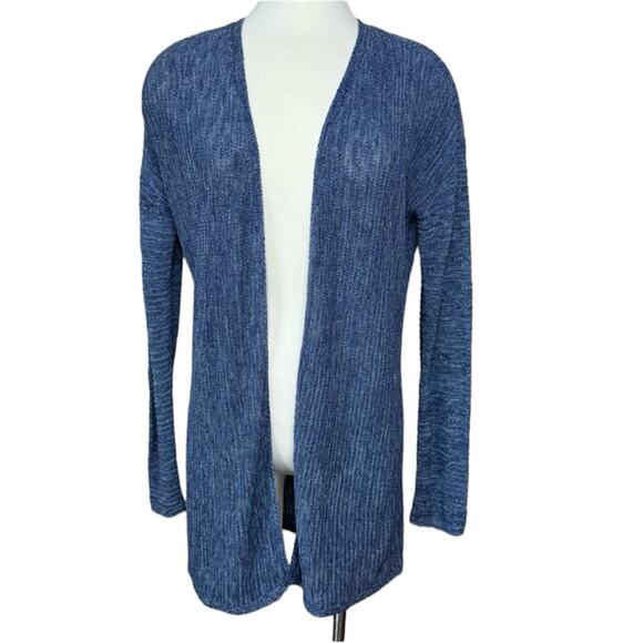 Tahari Sweaters - Tahari Blue Marled Long Sleeve Open Linen Blend Cardigan Size M